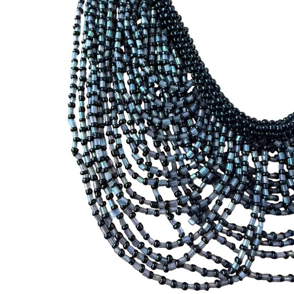 Handcrafted Multilayered Black & Gray Beaded Necklace - Picture 3 of 4